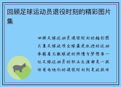 回顾足球运动员退役时刻的精彩图片集